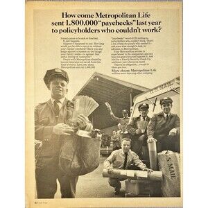 Metropolitan Life "Sent 1,800,000 Paychecks Last Year" Vintage Print Ad 1965